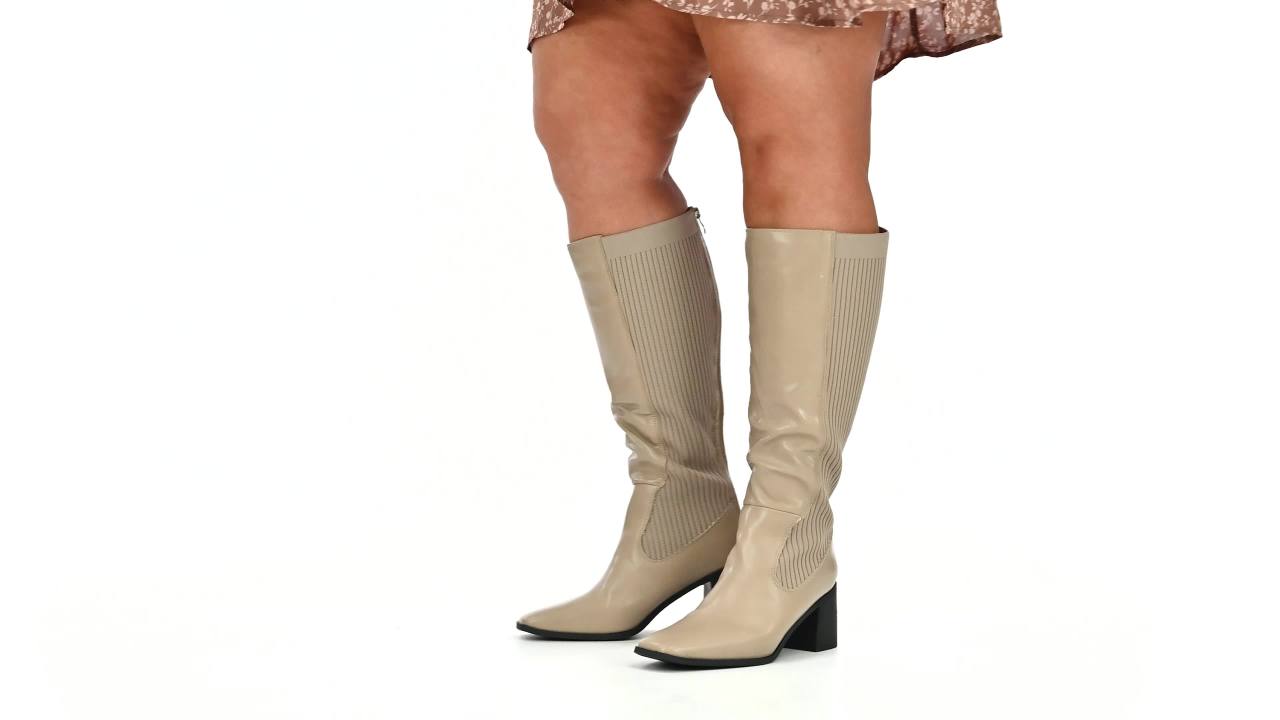 thumbnail video image 2 of Journee Womens Winny Extra Wide Calf Stacked Heel Knee High Boots, 2 of 10