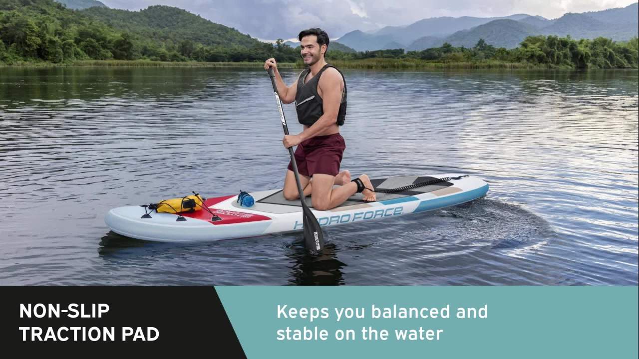 thumbnail video image 2 of Hydro Force Solara Inflatable Stand-Up Paddleboard Set 10', 2 of 15