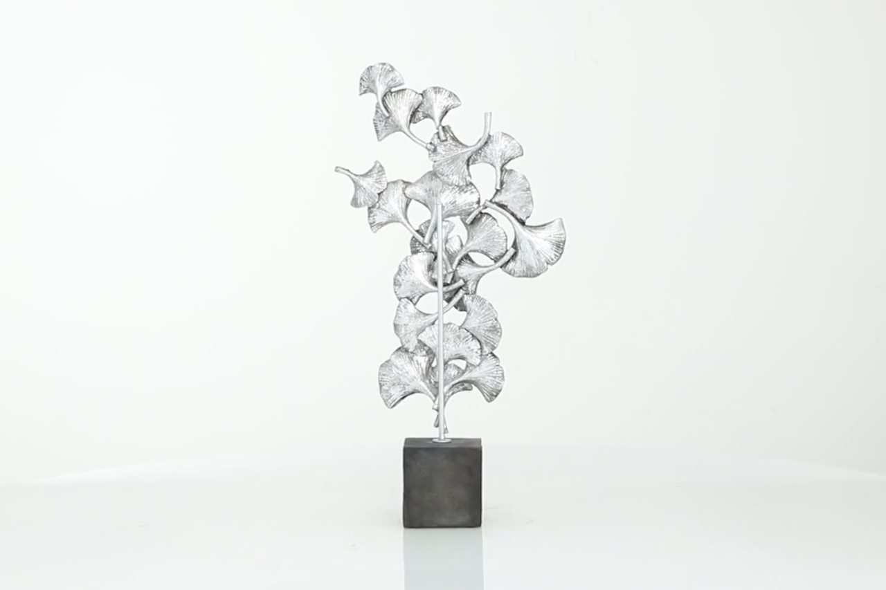 thumbnail video image 2 of 10" x 19" Silver Polystone Handmade Floral Sculpture with Black Block Base, by DecMode, 2 of 10