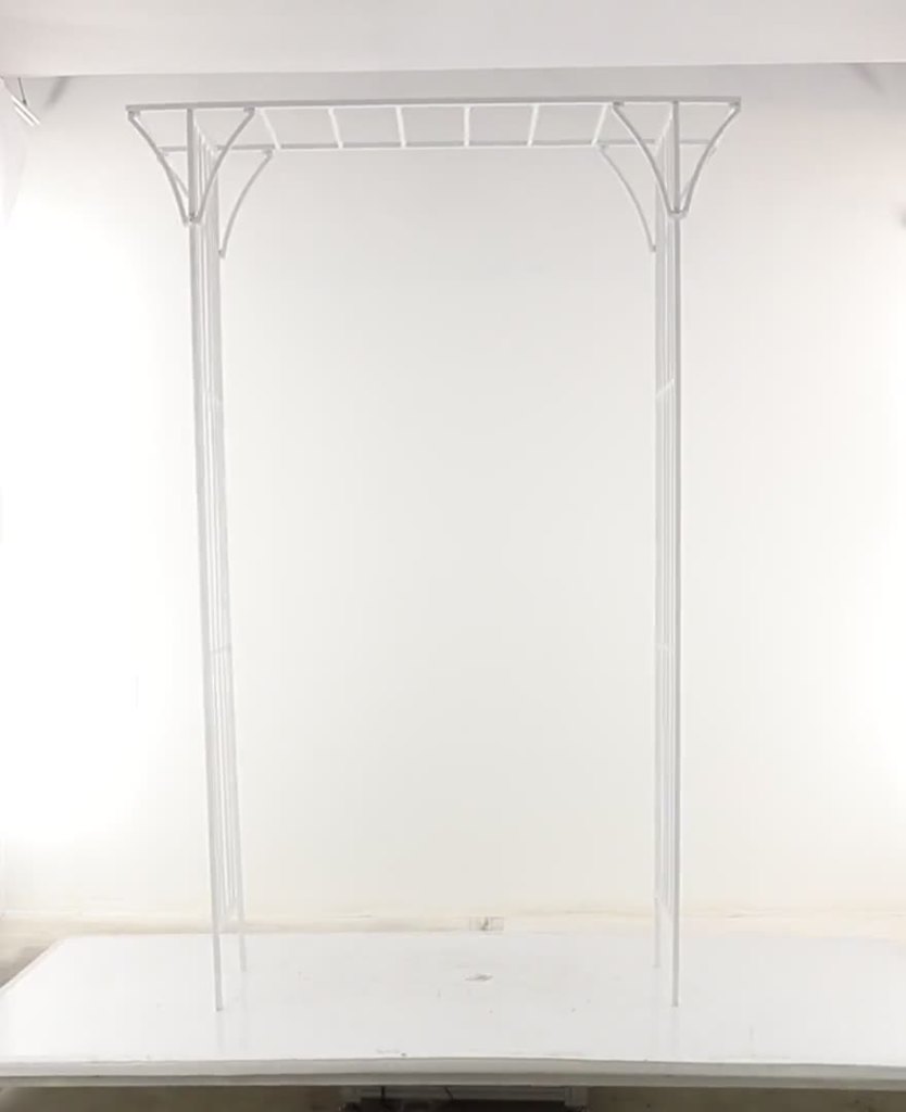 thumbnail video image 2 of DecMode 87" Indoor Outdoor White Metal Garden Arbor with Lattice Work Sides, 2 of 9