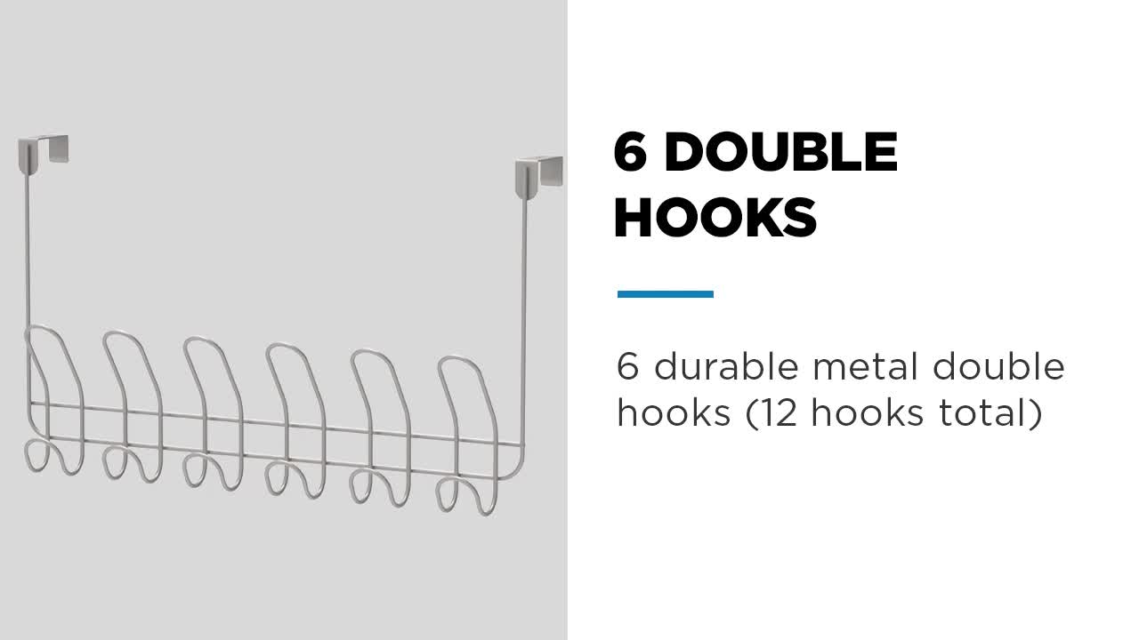 thumbnail video image 3 of Mainstays Over-the-Door 6-Hook Rack, Hanging Storage for Towels, Robes, No Drilling, Matte Black, 3 of 10