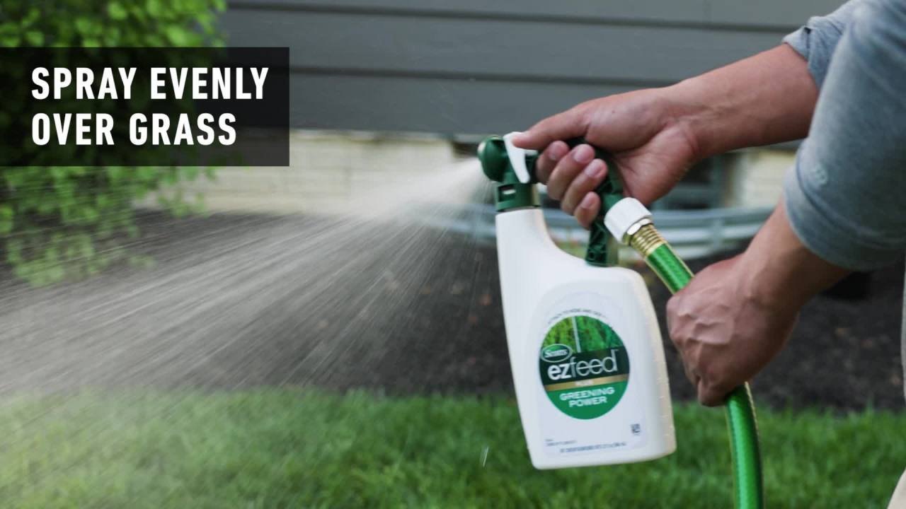 thumbnail video image 2 of Scotts EZ Feed Plus Greening Power, Liquid Fertilizer for All Grass Types, 32 fl. oz., 2 of 9