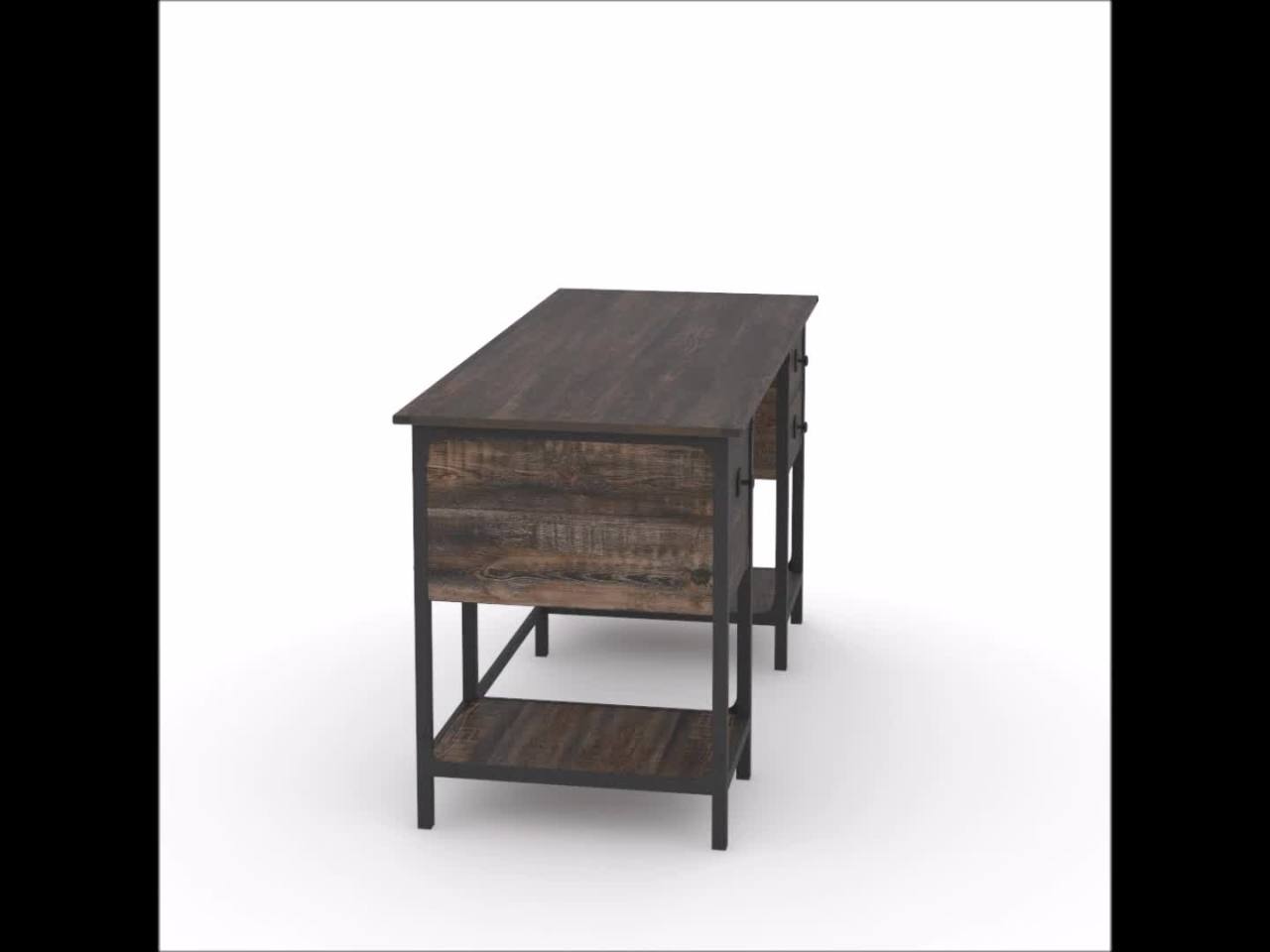 thumbnail video image 2 of Sauder Steel River Pedestal Desk, Carbon Oak Finish, 2 of 12