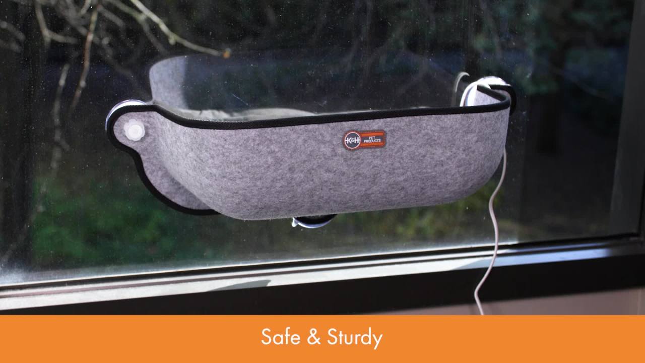 thumbnail video image 2 of K&H Pet Products EZ Mount Window Bed Kitty Sill Tan 27 X 11 X 6 Inches, 2 of 11
