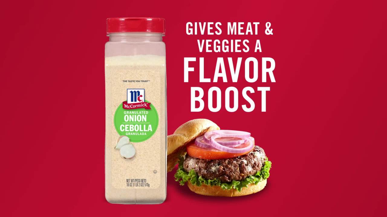 thumbnail video image 2 of McCormick Kosher Granulated Onion, 18.0 oz Bottle, 2 of 28