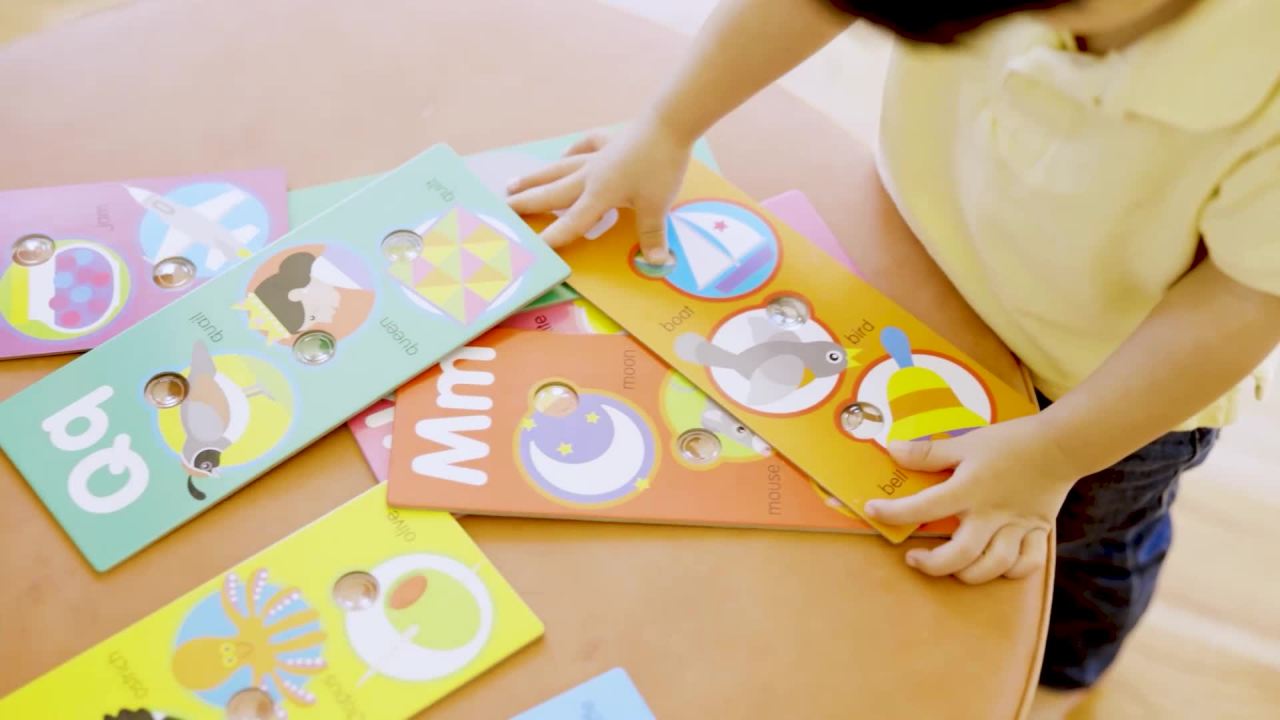 thumbnail video image 2 of Melissa & Doug Poke-A-Dot Jumbo Alphabet Learning Cards - 13 Double-Sided Letter and First Words Cards with Buttons to Pop, 2 of 3