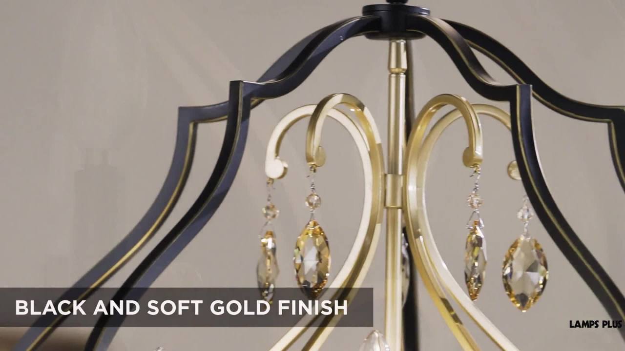 thumbnail video image 2 of Possini Euro Design Clara Black Gold Pendant Chandelier 27" Wide Industrial Ornate Cage Amber Crystal 5-Light Fixture for Dining Room Kitchen Island, 2 of 13