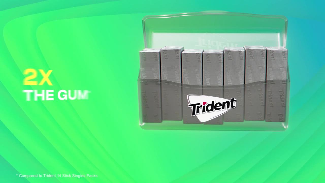 thumbnail video image 2 of Trident Tropical Twist Sugar Free Gum, 28 Piece Pocket Pack, 2 of 10
