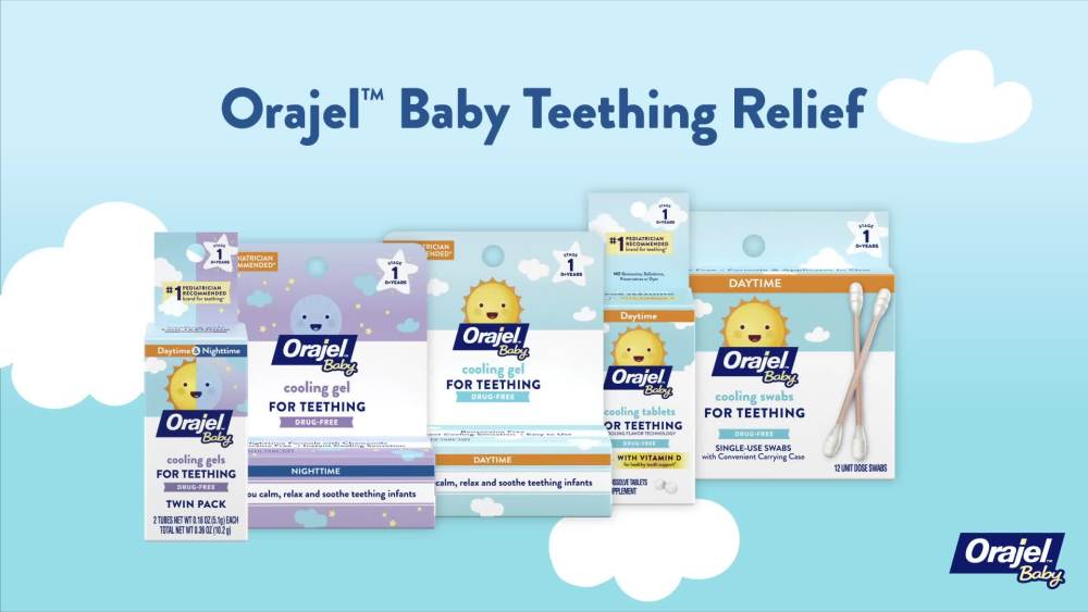 thumbnail video image 2 of Orajel Baby Teething Cooling Tablets, for Relief of Painful Gums, Day & Night, 100 count, 2 of 12