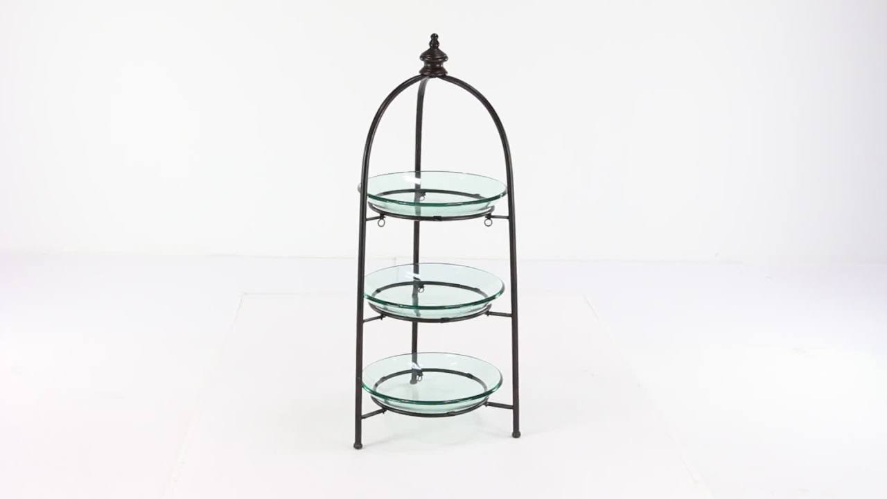 thumbnail video image 2 of DecMode Traditional 38 X 15 Inch Clear Glass and Iron 3-Tier Bowl Stand, 2 of 5