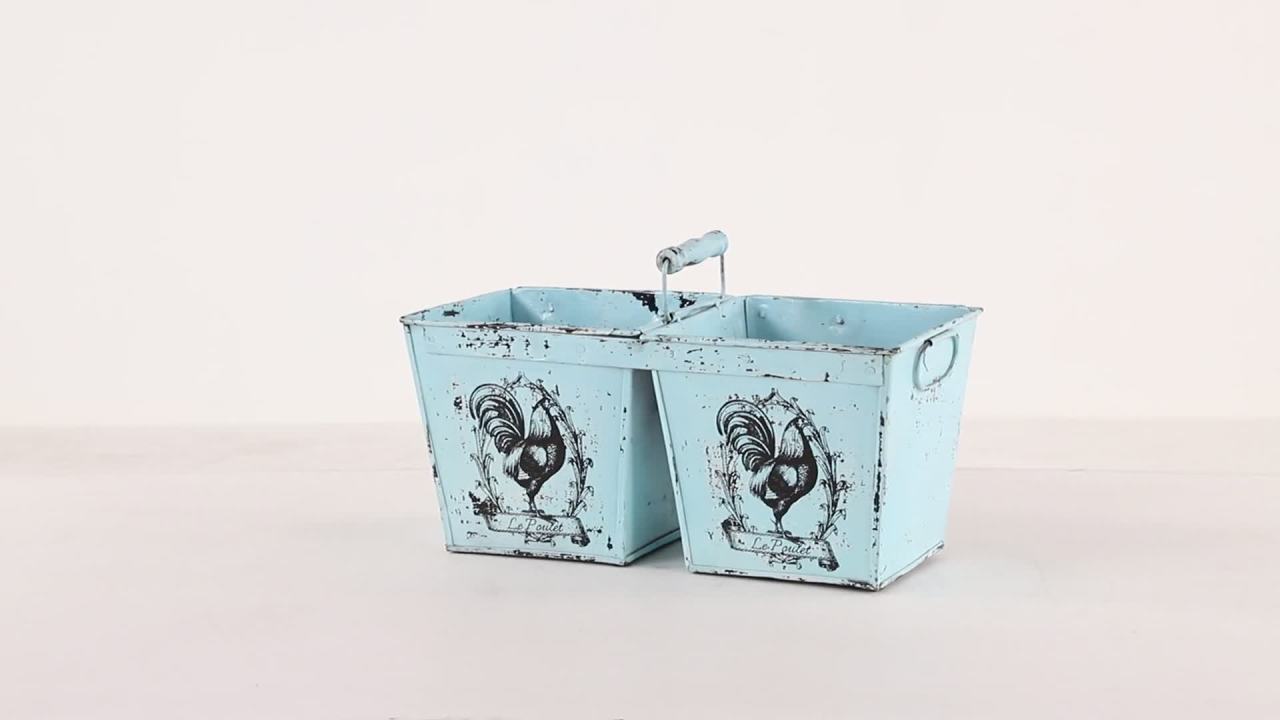 thumbnail video image 2 of DecMode 23" x 11" Light Blue Metal Vintage Planter, 1 - Piece, 2 of 7