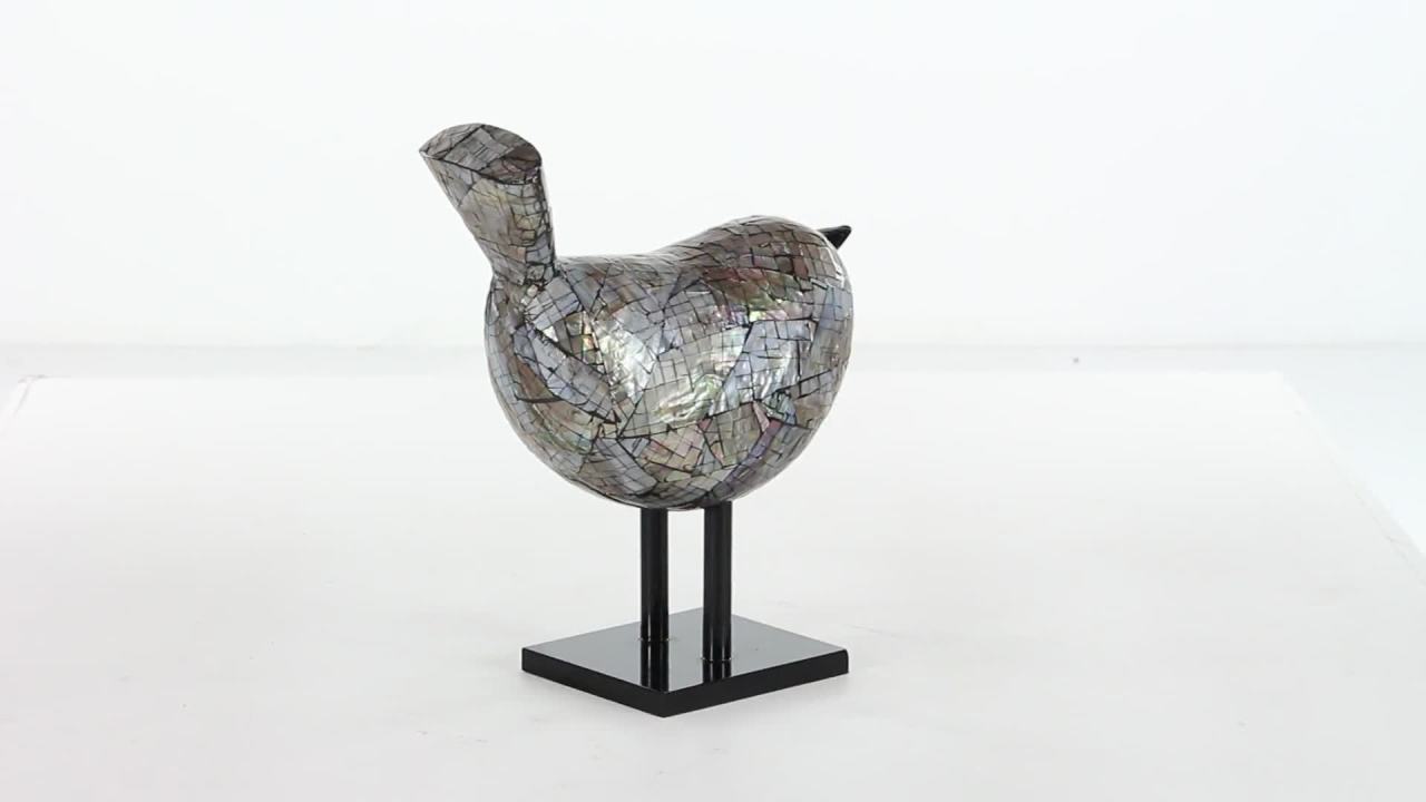 thumbnail video image 2 of DecMode Eclectic 18 Inch Polystone Inlay Perched Bird Sculpture, Gray, 2 of 5