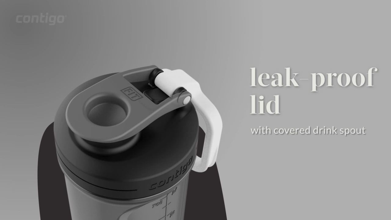 thumbnail video image 2 of Contigo Fit Shake & Go 2.0 Shaker Bottle, Sake, 28 fl oz., Black, 2 of 11