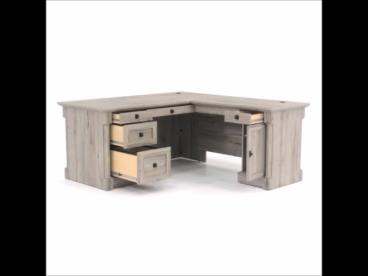 thumbnail video image 2 of Sauder Palladia L-Shaped Computer Desk, Split Oak Finish, 2 of 14