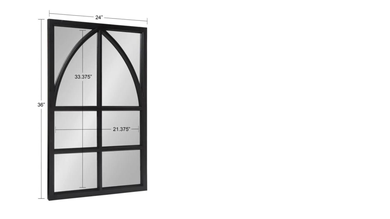 thumbnail video image 2 of Kate and Laurel Hogan Modern Wooden Framed Rectangular Wall Mirror with Arch Overlay Detail, Black 24x36, 2 of 7