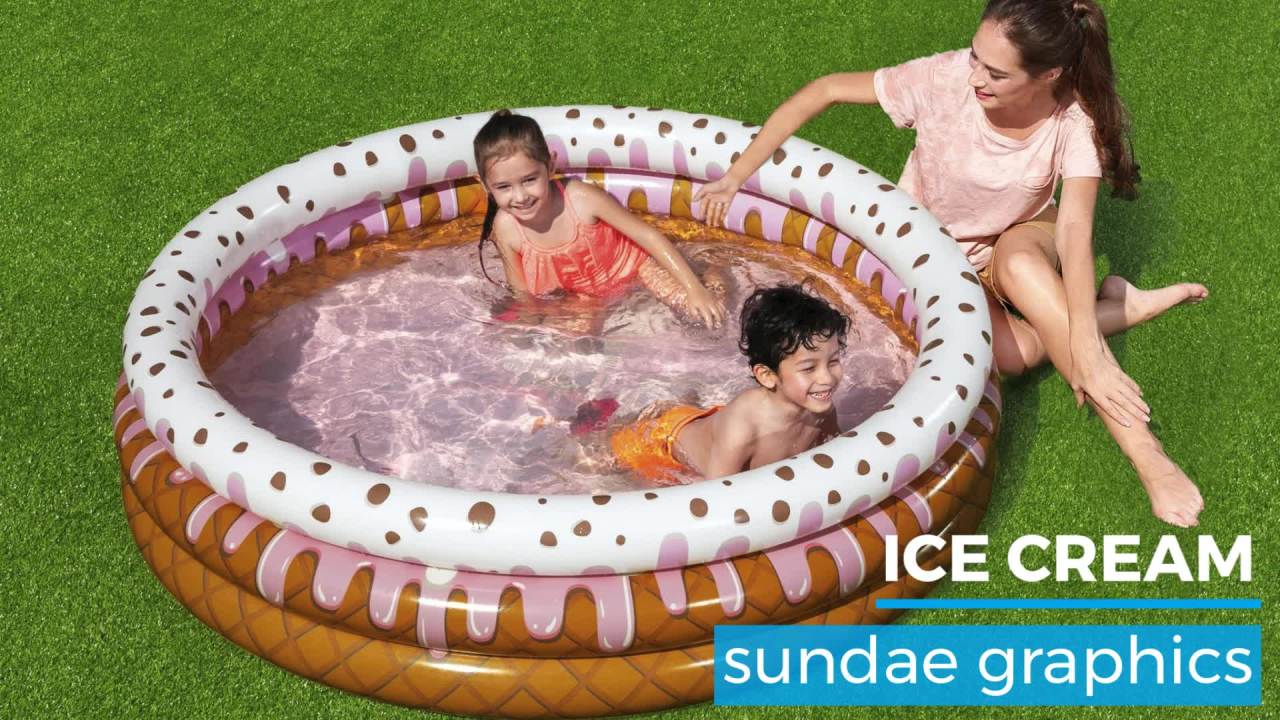thumbnail video image 2 of H2OGO! Sundae Inflatable Round Kiddie Pool 63" x 63", 2 of 9