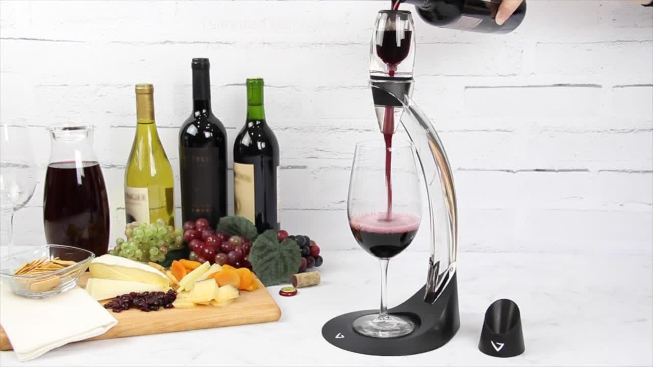 thumbnail video image 2 of Vinturi Red Wine Aerator 6 Piece Tower Set, in Black (V1071), 2 of 9