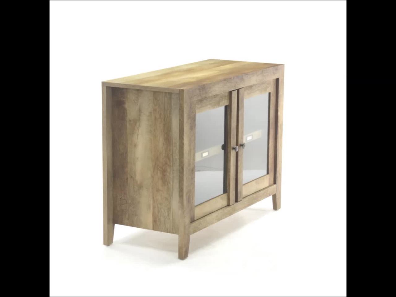 thumbnail video image 2 of Sauder Dakota Pass Display Cabinet for TVs up to 42", Craftsman Oak Finish, 2 of 11