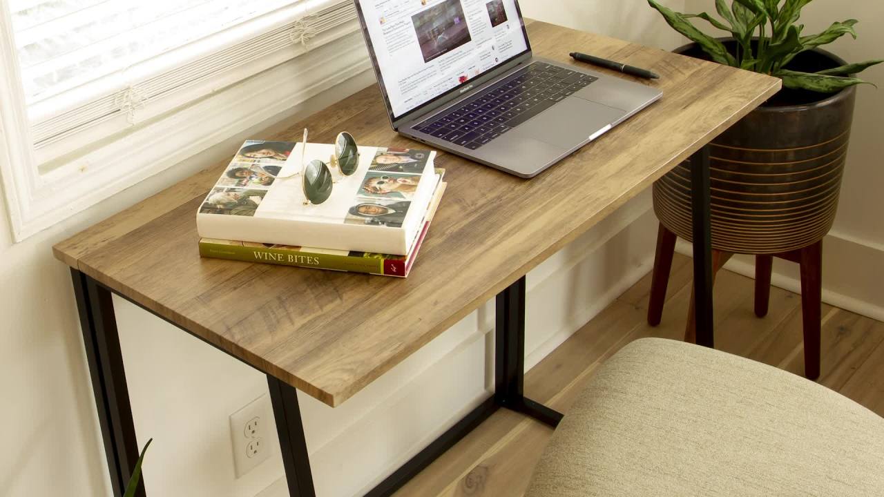 thumbnail video image 2 of Flash Furniture Walker Small Rustic Natural Home Office Folding Computer Desk - 36", 2 of 19