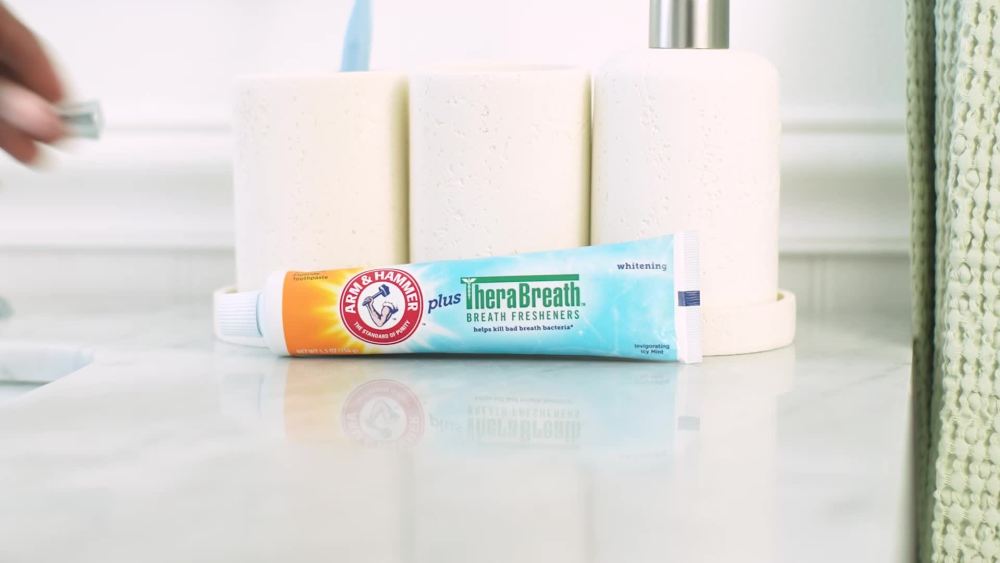 thumbnail video image 3 of (12 pack) ARM & HAMMER Therabreath Fluoride Toothpaste, Invigorating Icy Mint, 3 of 15