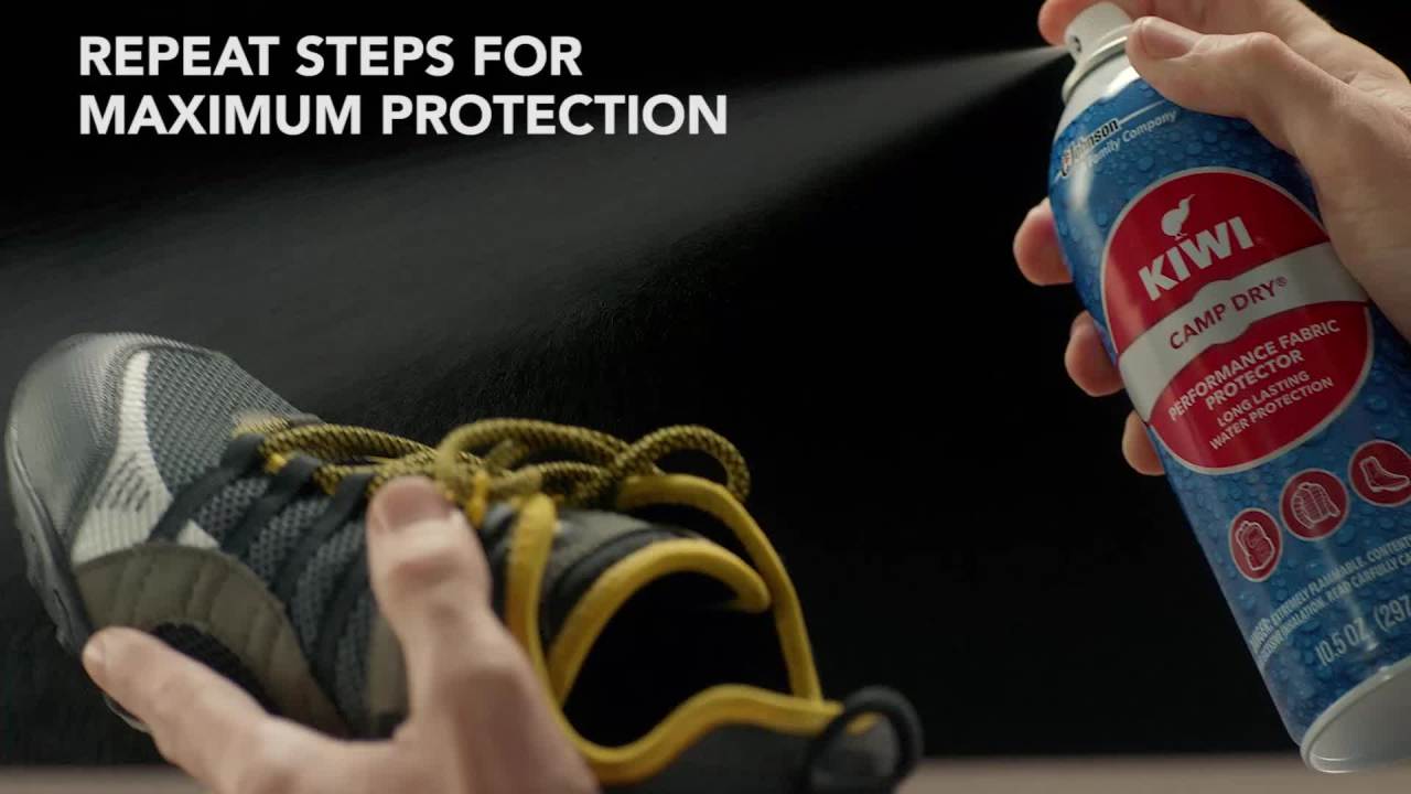 thumbnail video image 2 of KIWI Camp Dry Performance Fabric Protector Spray, Restores Water Repellent and Provides Fabric Protection (Aerosol), 10.5 oz, 1 ct, 2 of 16