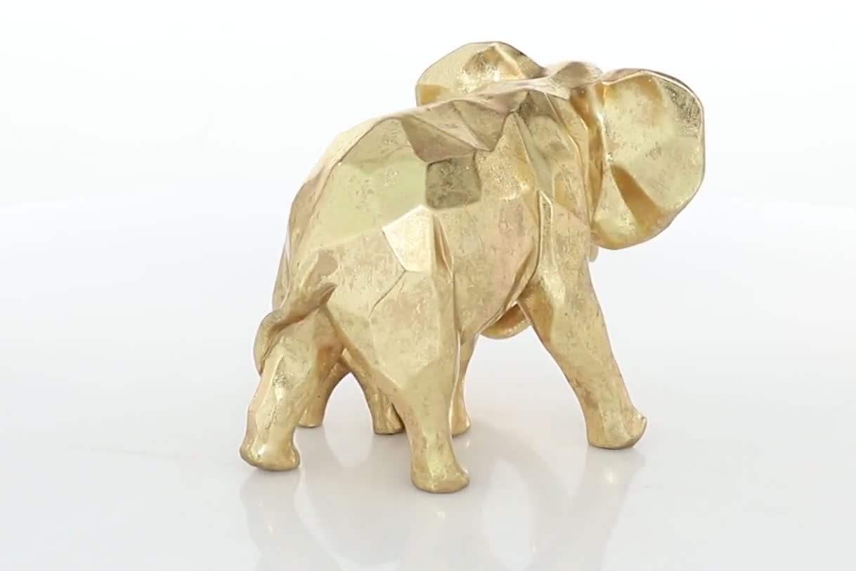 thumbnail video image 2 of 7" x 8" Gold Polyresin Elephant Sculpture, by CosmoLiving by Cosmopolitan, 2 of 11