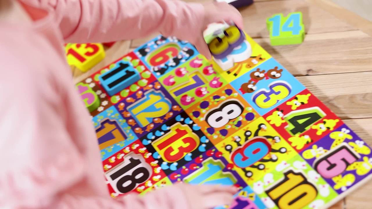 thumbnail video image 2 of Melissa & Doug Jumbo Numbers Wooden Chunky Puzzle Educational Toy - 20 Pieces, 2 of 10