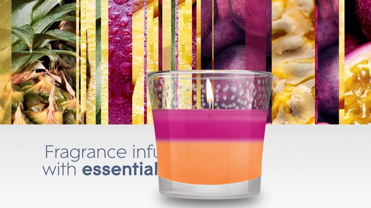 thumbnail video image 2 of Glade 2 in 1 Candle, Hawaiian Breeze & Vanilla Passion Fruit, Fragrance Infused with Essential Oils, 2 Count, 2 of 18