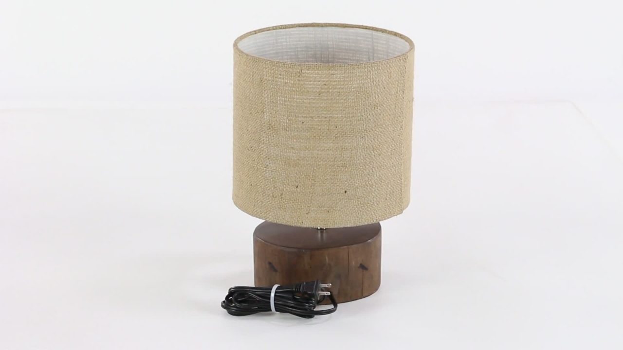 thumbnail video image 2 of DecMode 14" Low Profile Dark Brown Table Lamp with Brown Linen Shade, 2 of 15