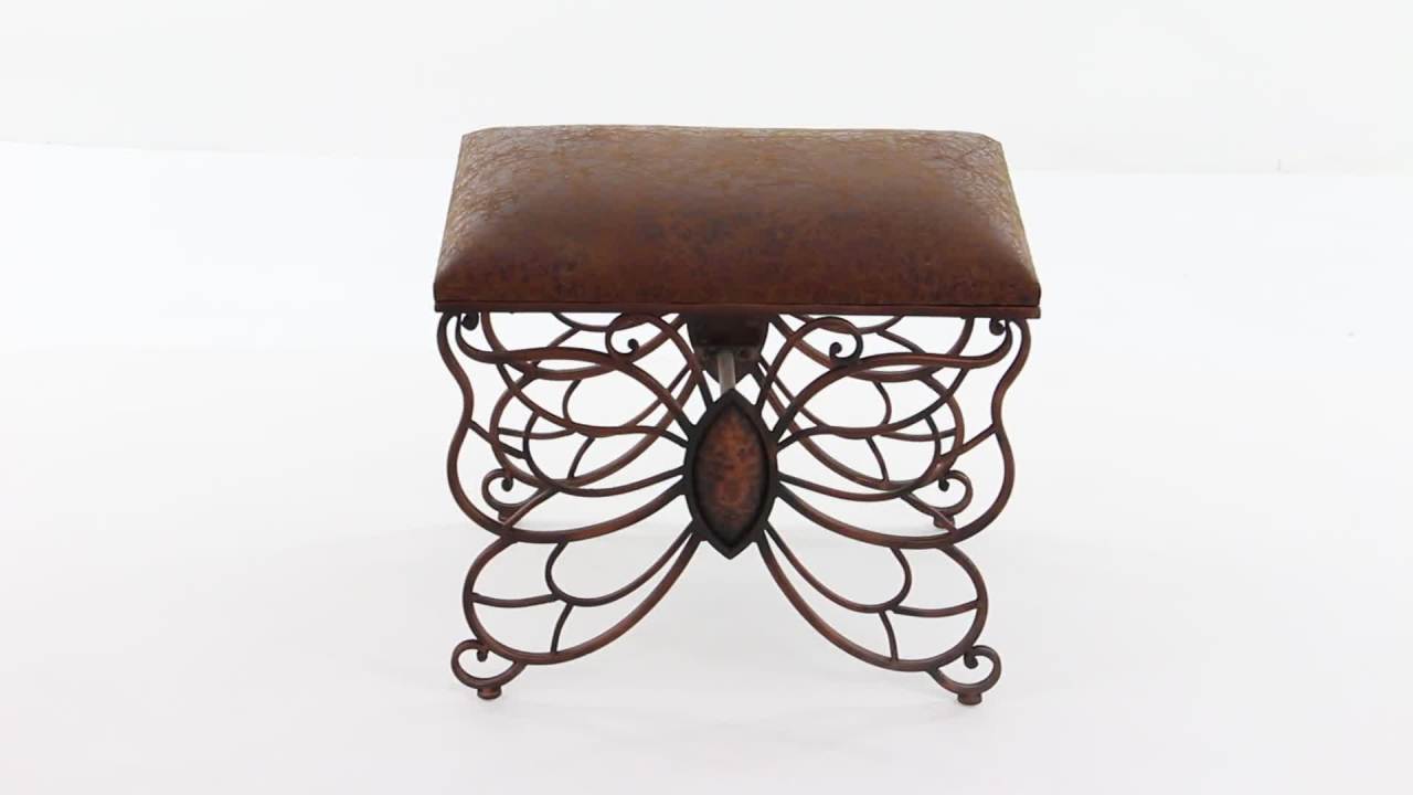 thumbnail video image 2 of DecMode Farmhouse Butterfly Metal and Leather Stool, 2 of 5