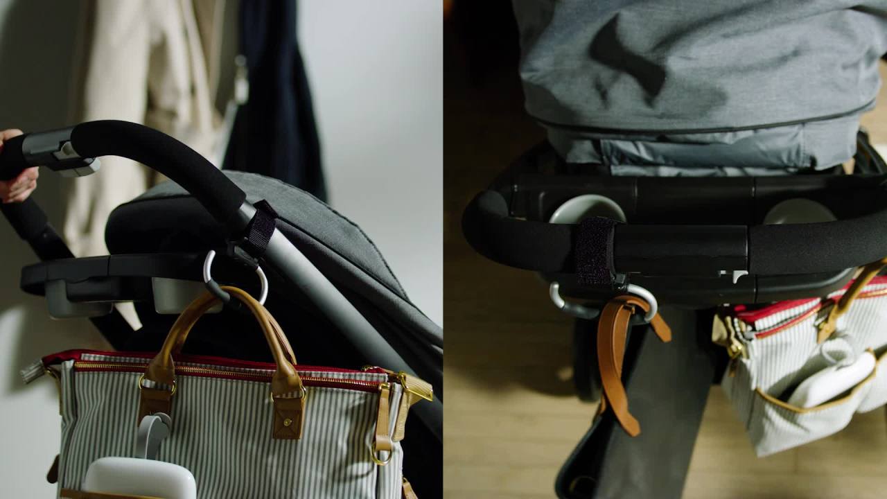 thumbnail video image 2 of OXO Tot Handy Stroller Hooks 2-Pack, Grey – Universal Clip for Diaper Bags & Shopping, for Infant Ages 0-12 Months, 2 of 8