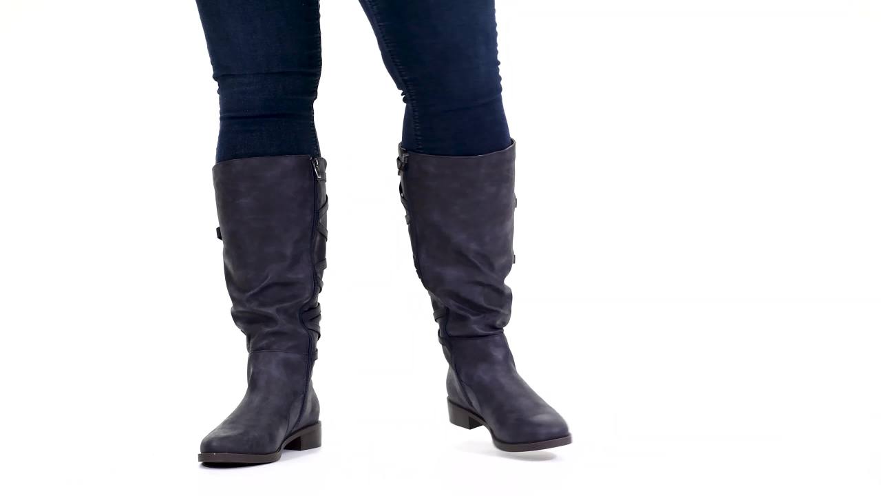 thumbnail video image 2 of Journee Womens Carly Stacked Heel Riding Boots, 2 of 10