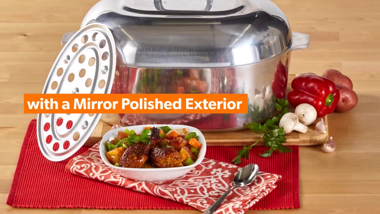 thumbnail video image 2 of IMUSA 18" Cajun Cast Aluminum Oval Roaster with Lid & Tray, 2 of 10