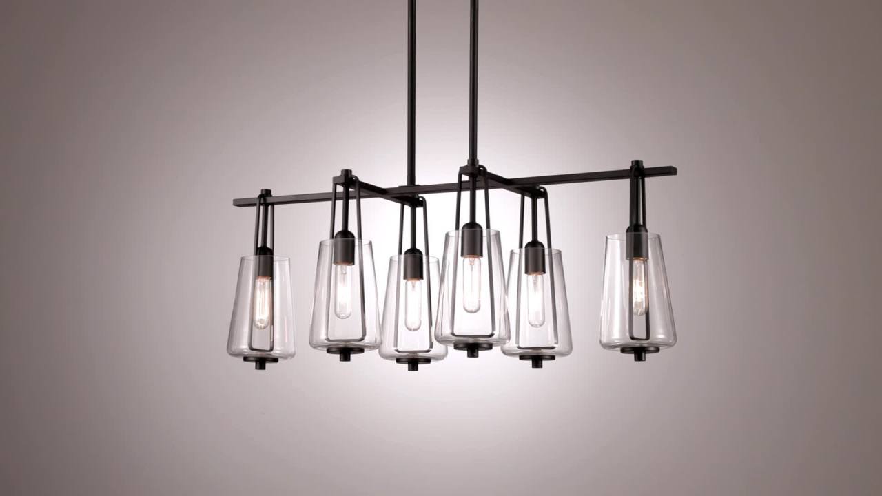 thumbnail video image 2 of Possini Euro Design Wexford Black Island Linear Pendant Chandelier 36 1/2" Wide Modern Clear Glass 6-Light Fixture for Dining Room, 2 of 10