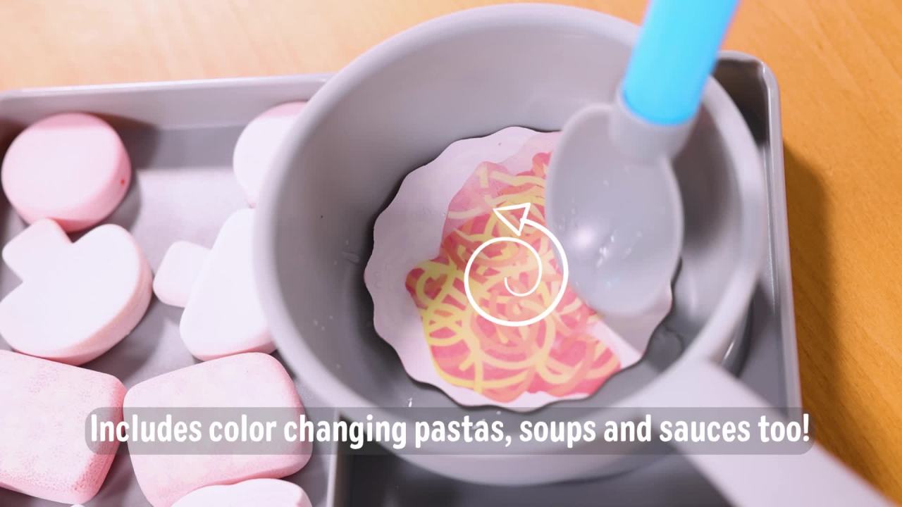 thumbnail video image 3 of Melissa & Doug Simmer & Stir Stovetop Play Set with Water WOW!® Color Changing Play Food Preschool Toy Ages 3+, 3 of 11