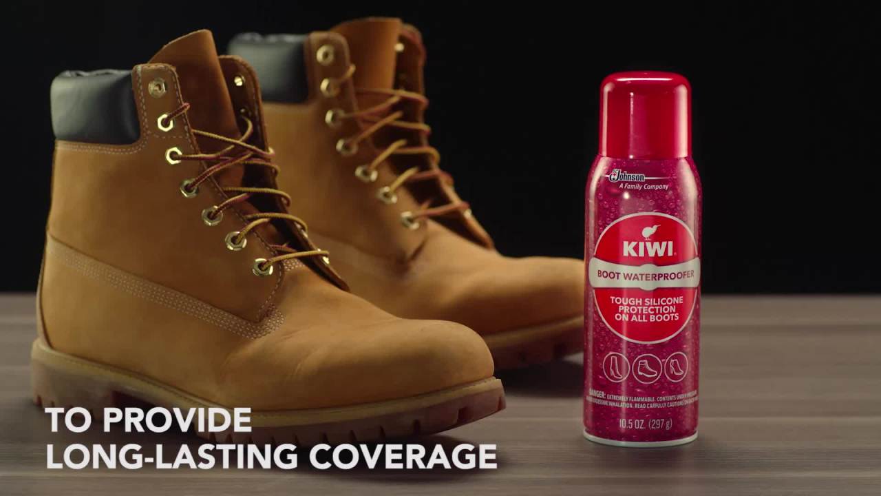 thumbnail video image 2 of KIWI Boot Waterproofer Tough Silicone Waterproof Spray for Boots, Aerosol, 10.5 oz, 1 ct, 2 of 11