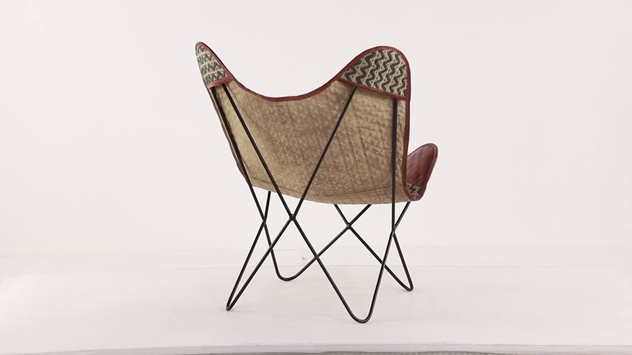 thumbnail video image 2 of DecMode Canvas Lounge Chair with Leather Accents, Gray, 2 of 13