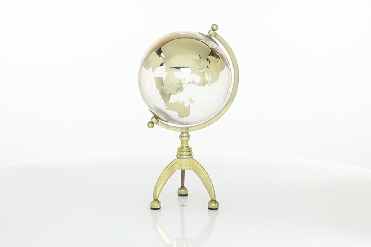 thumbnail video image 2 of DecMode 8" Gold Globe with Tripod Base, 2 of 9