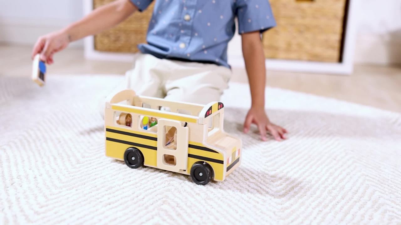 thumbnail video image 2 of Melissa & Doug School Bus Wooden Play Set With 7 Play Figures, 2 of 10
