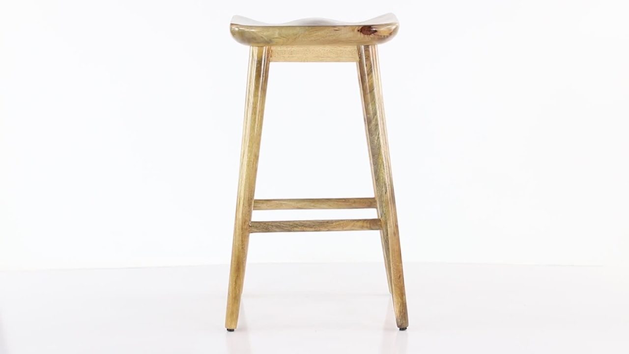 thumbnail video image 2 of DecMode Wood Bar Stool with Black Metal Base, Brown, 2 of 10