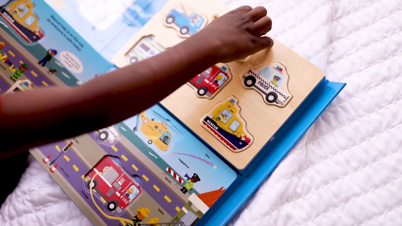 thumbnail video image 2 of Melissa & Doug 6-Piece To the Rescue Book Educational Jigsaw Puzzle, 2 of 12