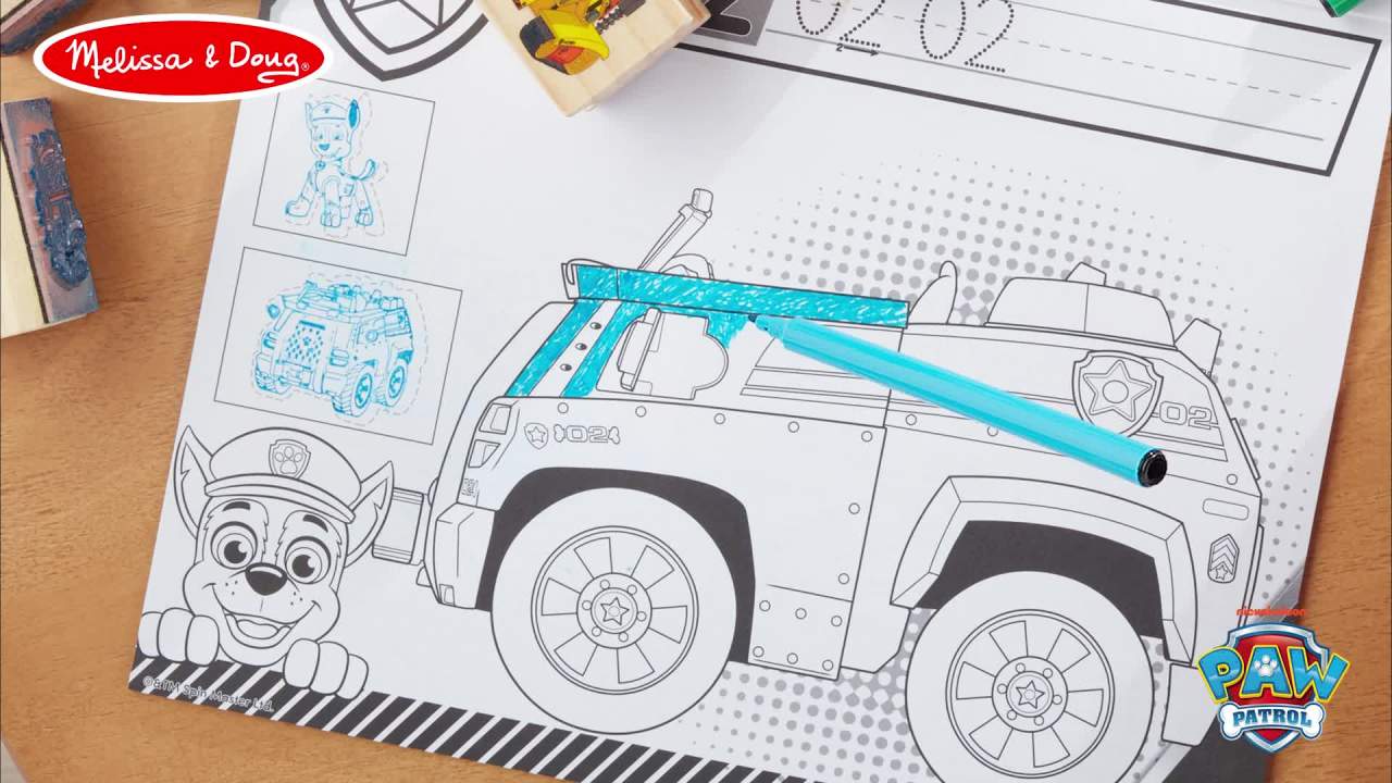 thumbnail video image 2 of Melissa & Doug PAW Patrol Wooden Stamps Activity Set With Markers, Activity Pad (25 Pieces), 2 of 10