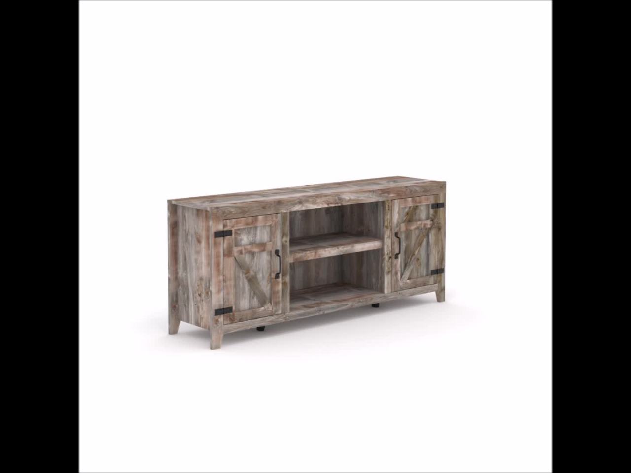 thumbnail video image 2 of Sauder Rustic Cedar Farmhouse TV Stand with Storage for TVs up to 70", Rustic Cedar Finish, 2 of 12