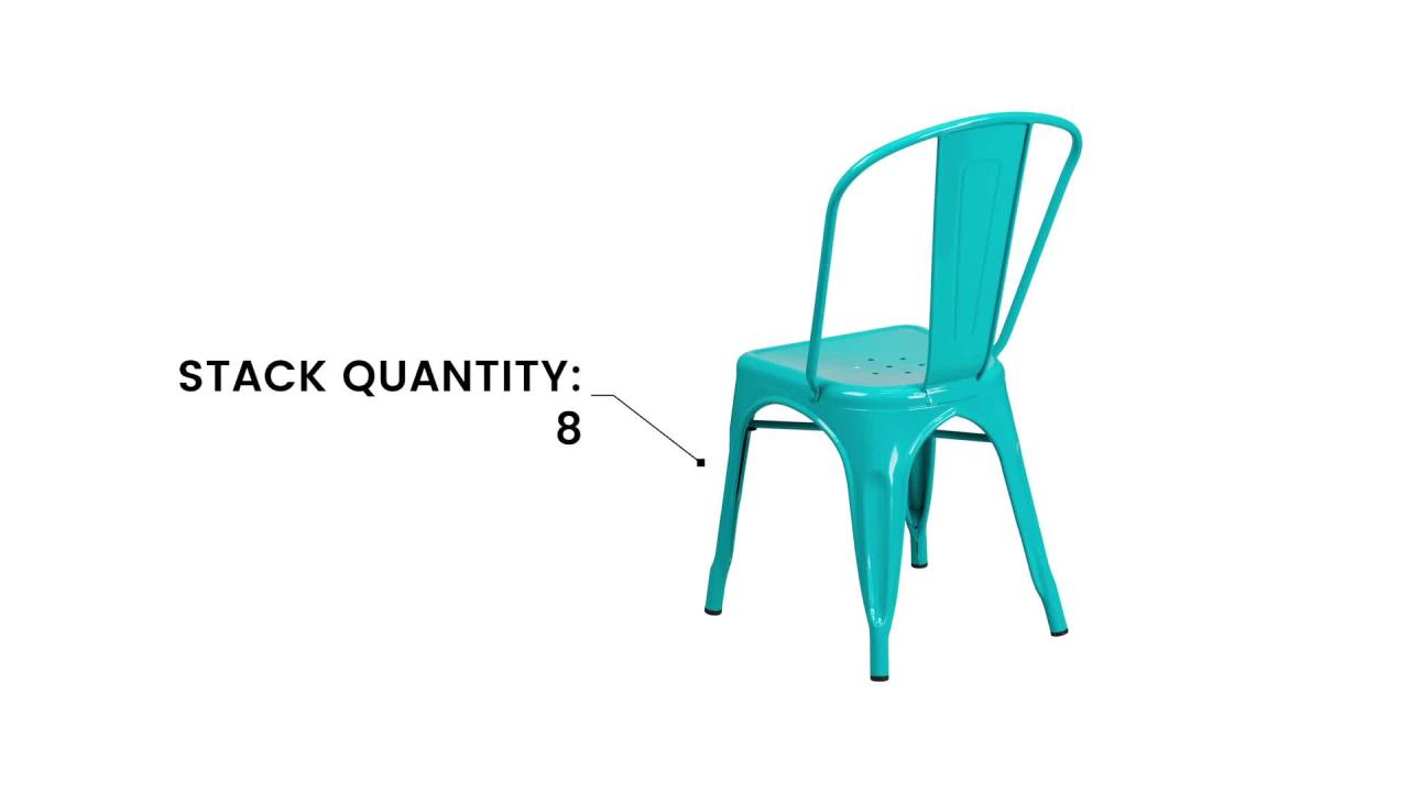 thumbnail video image 2 of Flash Furniture Luke Commercial Grade 4 Pack Red Metal Indoor-Outdoor Stackable Chair, 2 of 15
