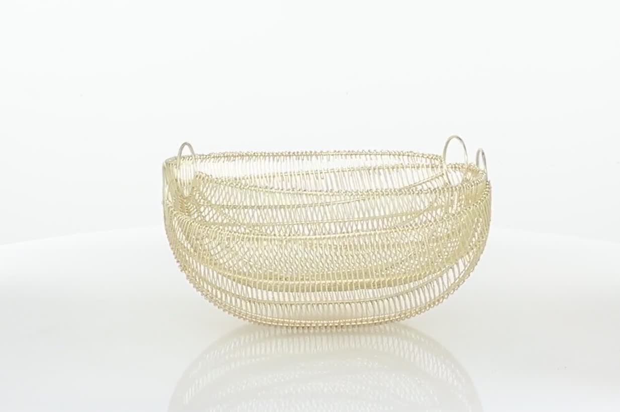 thumbnail video image 2 of DecMode Contemporary Gold Metal Grill Pattern Decorative Bowl, Set of 2 15"W x 8"H, 2 of 9