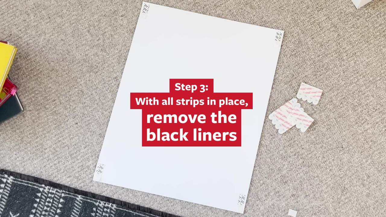 thumbnail video image 2 of Command Poster Strips, White, Damage-Free Hanging Poster Hangers, 48 Command Strips, 2 of 12