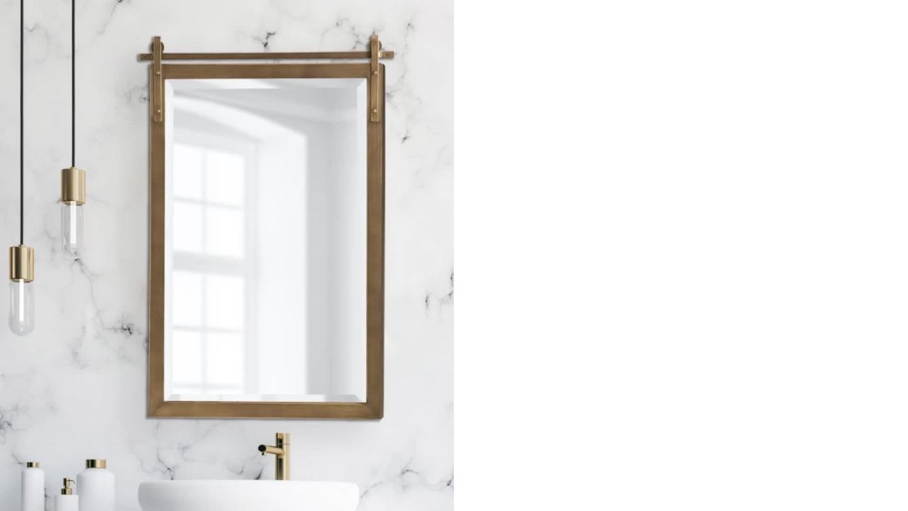 thumbnail video image 2 of Kate and Laurel Chadbolt Modern Vertical Wall Mirror, 20 x 30, Gold, Decorative Mirror Wall Decor with Rolling Inspired Metal Brackets and Clean Rectangular Shape, 2 of 8