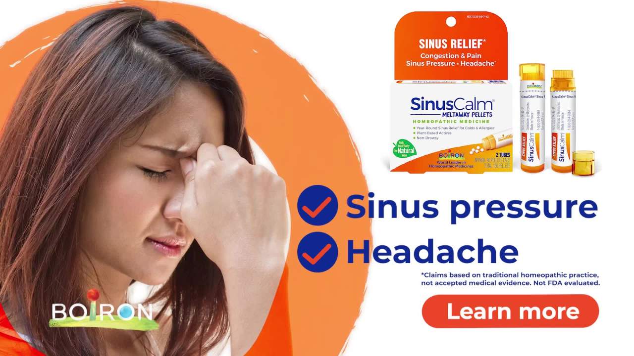 thumbnail video image 2 of Boiron SinusCalm Pellets Sinus Relief, Congestion & Pain, Sinus Pressure, Headache, 2 x 80 Pellets, 2 of 12