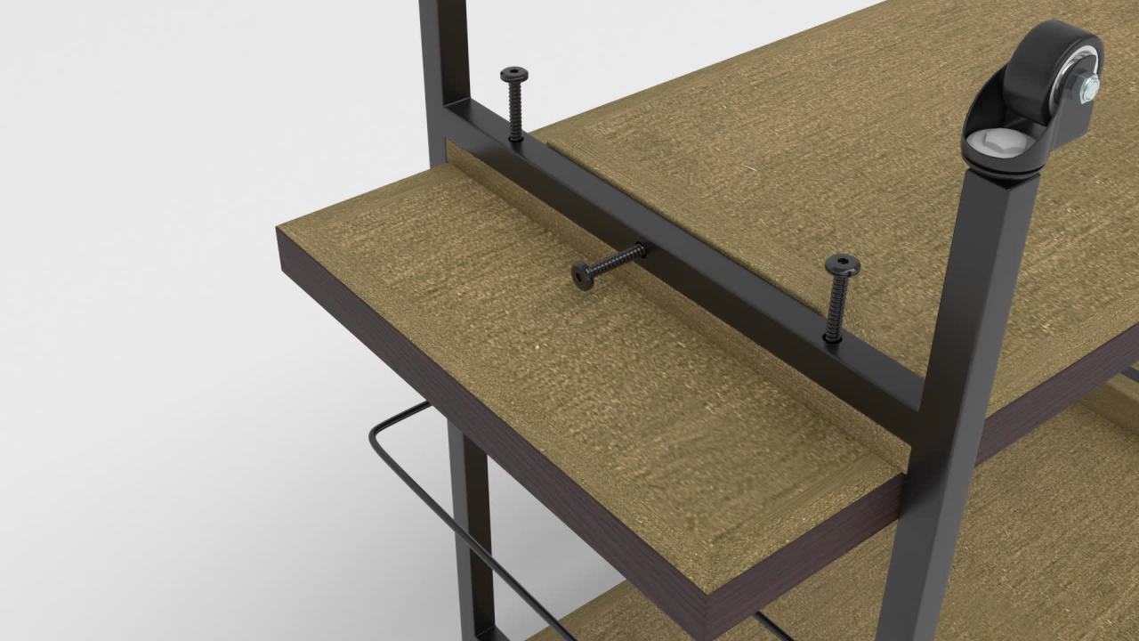 thumbnail video image 2 of Rahiem Industrial Iron Bar Cart, Dark Walnut Finished, 2 of 12