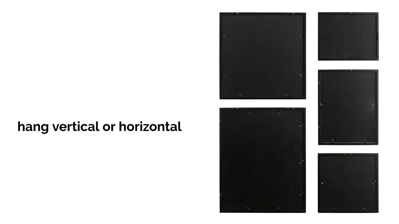 thumbnail video image 2 of Kate and Laurel Gallery Contemporary Rectangle Minimal Graphic Framed Art Set of 5, Varying Sizes, Black, Modern Five-Piece Framed Wall Art for Gallery Wall Frame Set in Living Room Wall Decor, 2 of 9